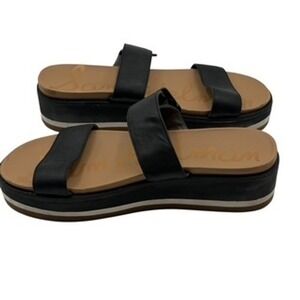 Sam Edelman Womens Black Leather Double Strap Platform Sandals Size 9.5